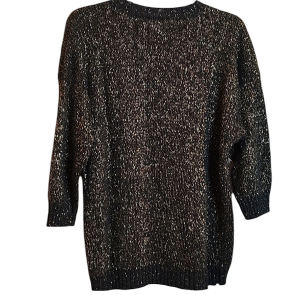 Vintage Black Crew Neck Sweater w Gold Metallic Threads 3/4 Sleeves sz XL - Picture 4 of 4